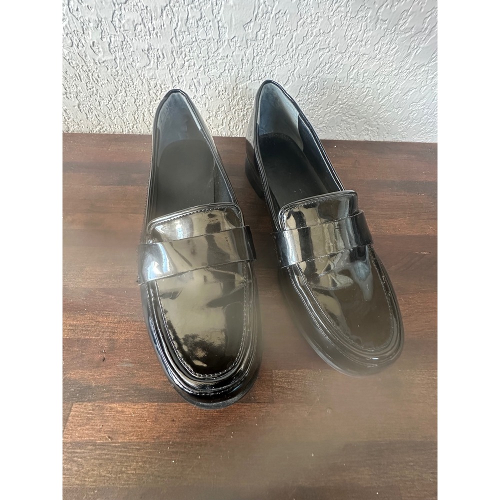 Franco Sarto Black Patent Leather‎ Loafer Heels Women US 7.5